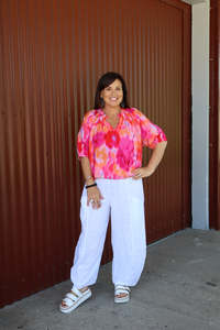 Best Sellers: Helga May | White Barrel Linen Pants