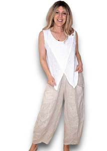 Helga May | Overlap Linen Tank - White