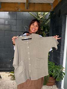 Helga May | Mocha Pearl Button Top