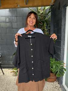 Helga May | Black Pearl Button Top