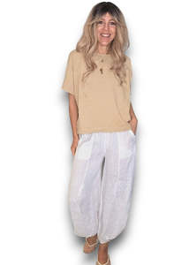 Pants: Helga May | White Mini Button Linen Pant