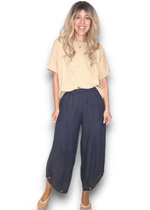 Pants: Helga May | Navy Mini Button Linen Pant