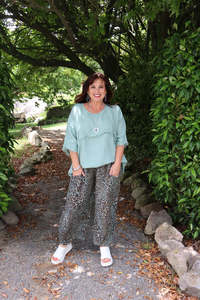 Pants: Helga May | Sage Leopard Barrel Linen Pants