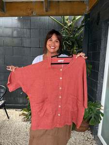 Helga May | Brick Pearl Button Top