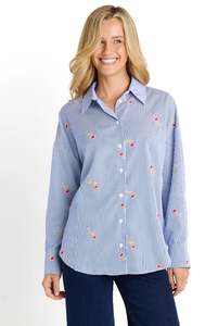 Tops 1: Betty Basics | Sage Shirt - Rose Stripe