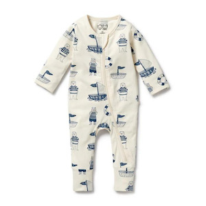 Wilson & Frenchy - Nautical Bear Organic Zipsuit with Feet -