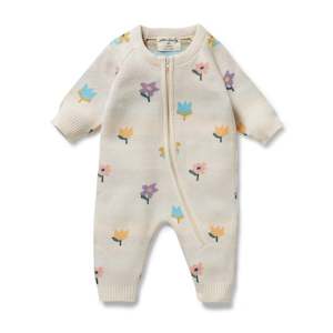 Wilson & Frenchy - Organic Knitted Jacquard Growsuit - Flower Pop