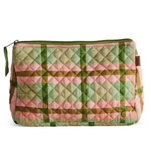 Kip & Co - Toiletry Purse - Pistachio Tartan Quilted Cotton