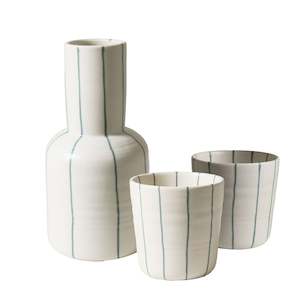 Robert Gordon - Carafe & 2 Cups Set - Coastal Junction Cream w Green Stripe