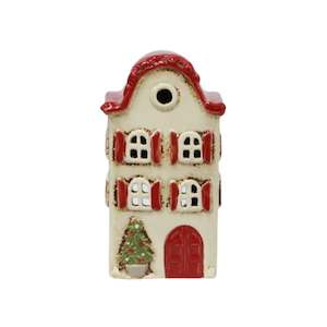 French Country - Alsace Tea Light Villa Christmas Stone with Red Shutters