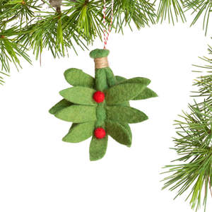 Felt Decoration - Mistletoe with Red Berries