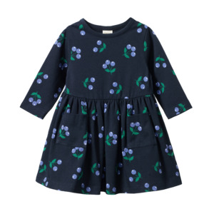 Nature Baby - Long Sleeve Twirl Dress - Winter Berry Navy Print