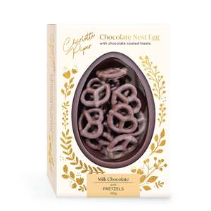 Confectionery Chocolate: Milk Chocolate Nest Egg with Coated Pretzels