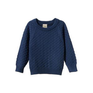Baby Accessories: Nature Baby - Billy Jumper - Vintage Indigo Basket Knit