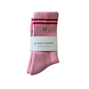 Accessories: Le Bon Shoppe - Embroided Boyfriend Socks - Armour Pink + Heart