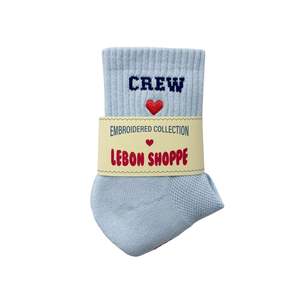 Accessories: Le Bon Shoppe - Embroided Crew Socks - Sky Blue