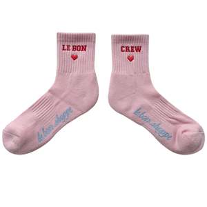 Le Bon Shoppe - Embroided Crew Socks - Strawberry Milk