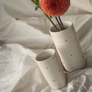 Brogan Handmade Skinny Vase - Hearts - White