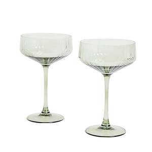 Olive Green Ribbed Set of 2 Coupe Cocktail Glasses