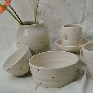 Brogan Handmade Breakfast Bowl - Hearts - White