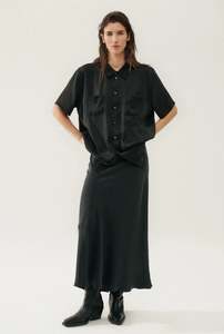Silk Laundry: Silk Laundry - Bias Cut Skirt - Black