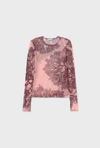 Silk Laundry - Mesh Long Sleeve Top Pressed Coral