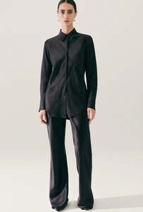 Silk Laundry: Silk Laundry - Splice Bias Cut Shirt Black