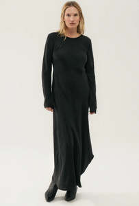 Silk Laundry: Silk Laundry - Full Sleeve Bias Cut Dress Black