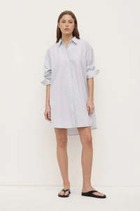 Dresses: Assembly Label - Cora Stripe Shirt Dress - White/Navy Stripe