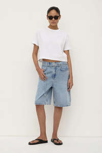 Bottoms: Assembly Label - Loose Fit Long Denim Short - Mid Stone