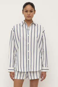 Outlet: Assembly Label - Nara Stripe Long Sleeve Shirt - White/Ture Navy