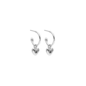 Silk And Steel: Silk & Steel - Petite Puffed Heart Hoops - Black Diamond/Silver