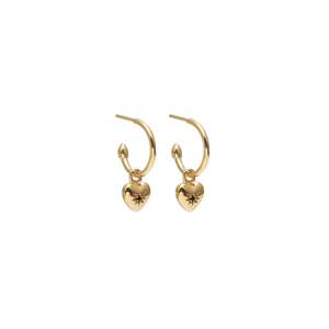 Silk & Steel - Petite Puffed Heart Hoops - Black Diamond & Gold