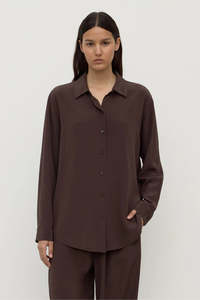 Assembly Label: Assembly Label - Betty Silk Long Sleeve Shirt - Ganache