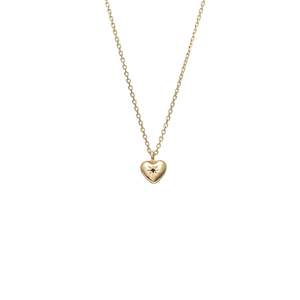 Silk & Steel - Petite Puffed Heart Necklace Black Diamond + Gold