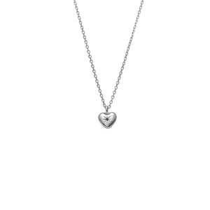 Silk & Steel - Petite Puffed Heart Necklace Black Diamond + Silver