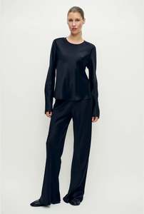 Silk Laundry - Long Sleeve Bias Cut Top - Black Satin