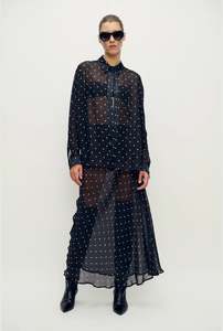Silk Laundry - Chiffon Long Bias Cut Skirt - Small Polka Dot