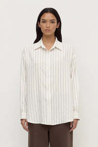 Assembly Label - Maeve Longline Shirt - Taupe Cream Stripe