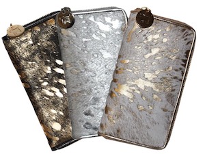 Natural Cowhide Bags + Wallets: Metallic Zip Wallet – OUTLET