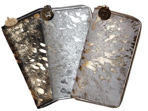 Natural Cowhide Bags + Wallets: Metallic Zip Wallet – OUTLET