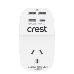 Surge Protected Power Boards: Power Adaptor 1 Socket 4 USB Outlets