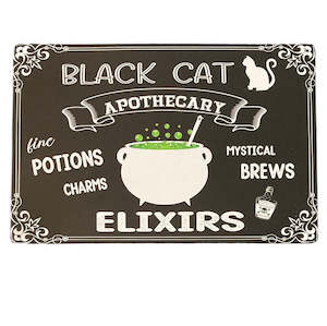Black Cat Apothecary Landscape Metal Wall Art