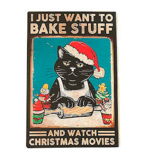 Black Cat Christmas Metal Wall Art