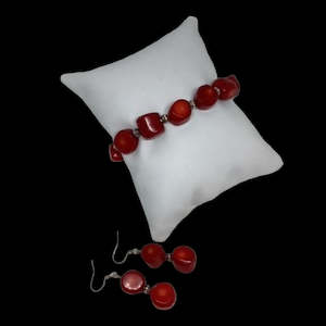 Red Coral Bracelet and Earring Set