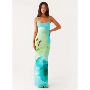 Size 18: Turquoise Floral Slip Mesh Maxi