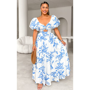 Size 18: Blue Bretta Sweetheart Puff Sleeve Maxi - 18