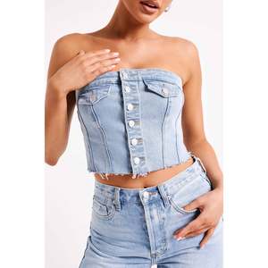 Size 16 18: Sandy Buttoned Denim Tube Top - 16