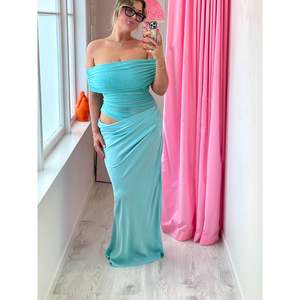 Wedding Guest: Aquamarine Nico Off Shoulder Maxi
