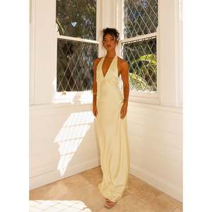 Lemon Heavy Hearted Satin Maxi